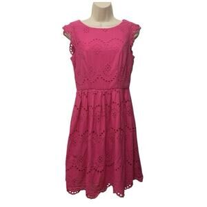 Chris McLaughlin Pink Eyelet Cotton Cap Sleeve Fit & Flare Dress Size 8